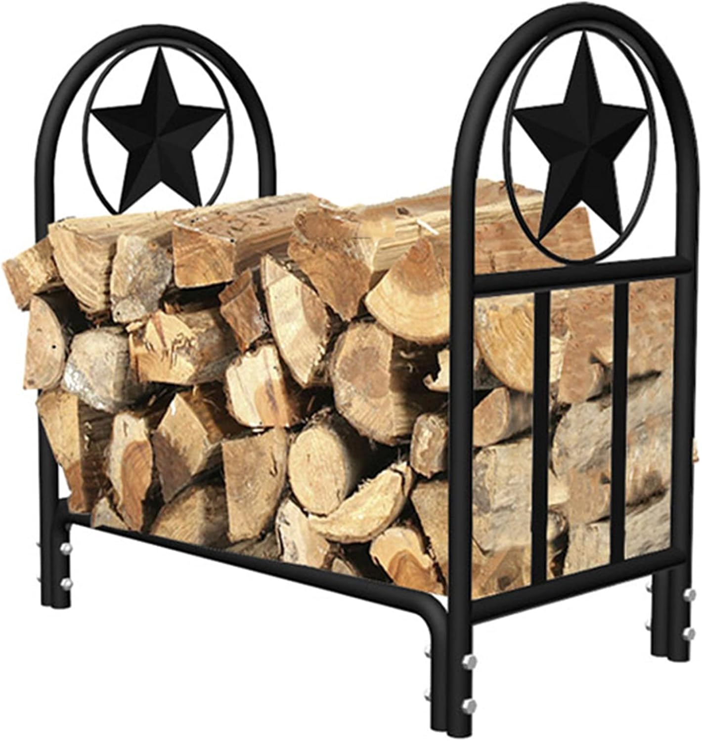 Firewood Rack Heavy Duty Fireplace Log Rack with Star Pattern, Large Indoor/Outdoor Log Firewood Storage Stand Holder, Steel American Style Logs Stacker Basket (Black 2ft)