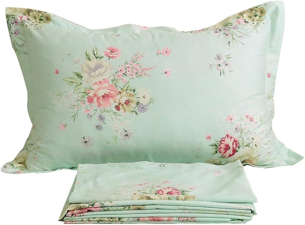 FADFAY Shabby Green Floral Bed Sheet Set Twin XL Cotton
