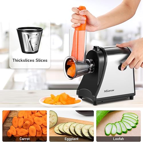Miniatura 4 de Rallador de queso eléctrico cortador de verduras profesional de 250 W para uso doméstico 5 cuchillas giratorias de acero inoxidable y control de un