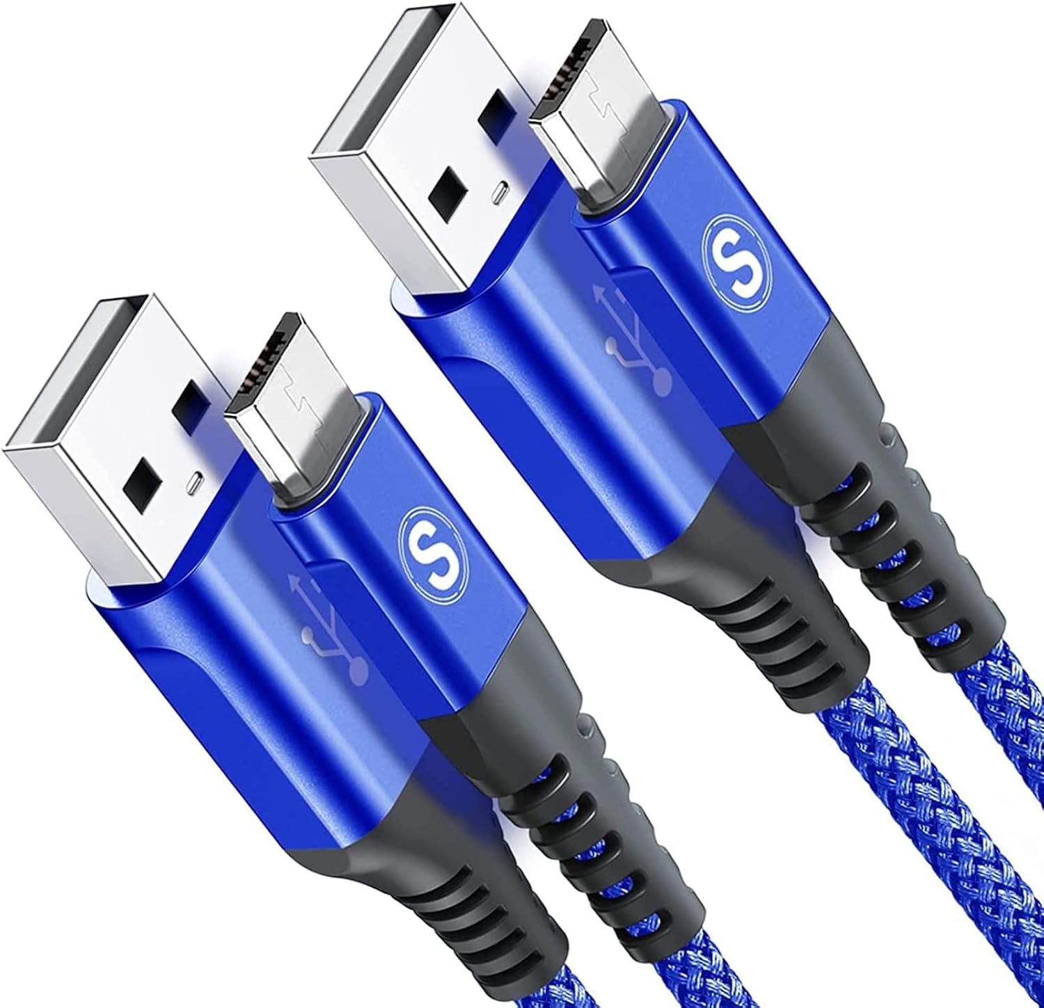 Micro USB Cable 6ft 2-Pack Android Charger Cable, sweguard Micro USB Nylon Braided Charger Cord for Samsung Galaxy S7 Edge S6 S2 J7 J5 J3 J3V J2,LG K10 V10,Moto E6 5 4,PS4-Blue