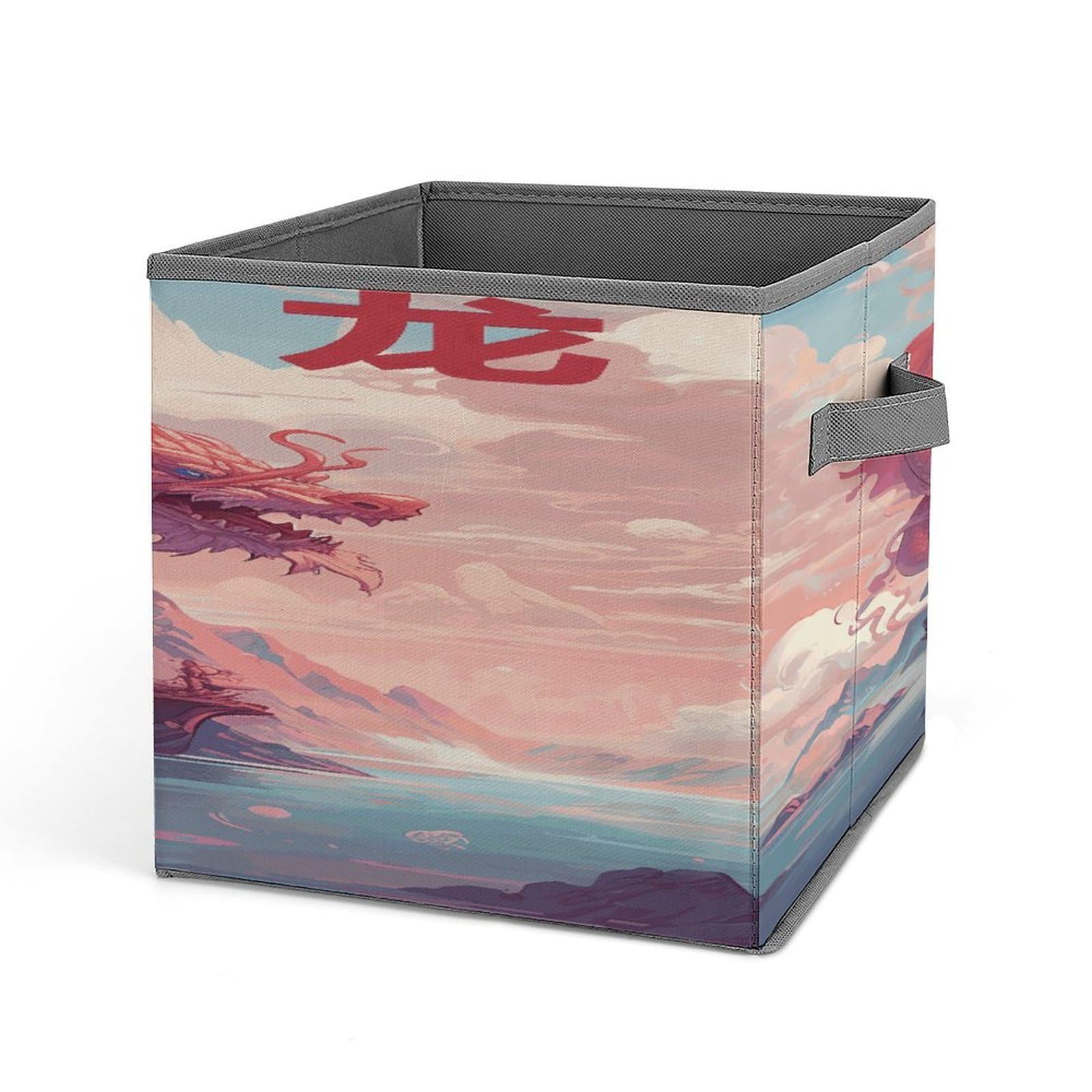 Fodpand Style Dragon And Cloud Storage Cubes Foldable Decorative Fabric, Storage Bins Baskets With Handles, Closet Organizers And Storage For Home, Office,Closet, Clothes
