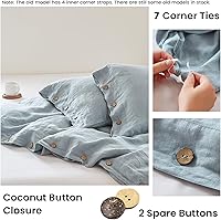 Vista 3 de Simple&Opulence - Juego de funda de edredón 100 % lino, 3 piezas con cierre de botón de coco, de lino francés lavado, color liso, suave