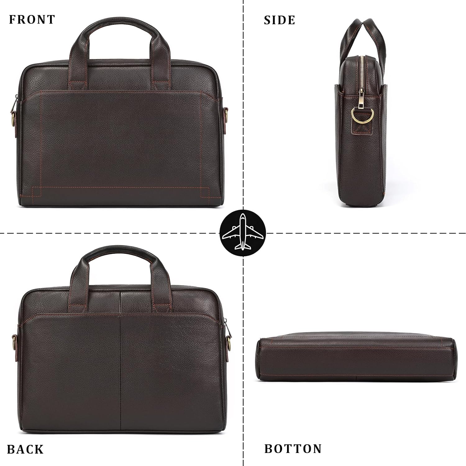 Leather Laptop Bag for Men Briefcase Fits 15.6 Inch Notebook Portable Shoulder Messenger Crossbody Bag for Travel Office