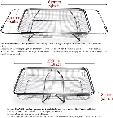 Miniatura 6 de Escurreplatos extensible con pies, cesta coladora de verduras, estante de secado de platos o cubiertos de acero inoxidable, organizador de cocina