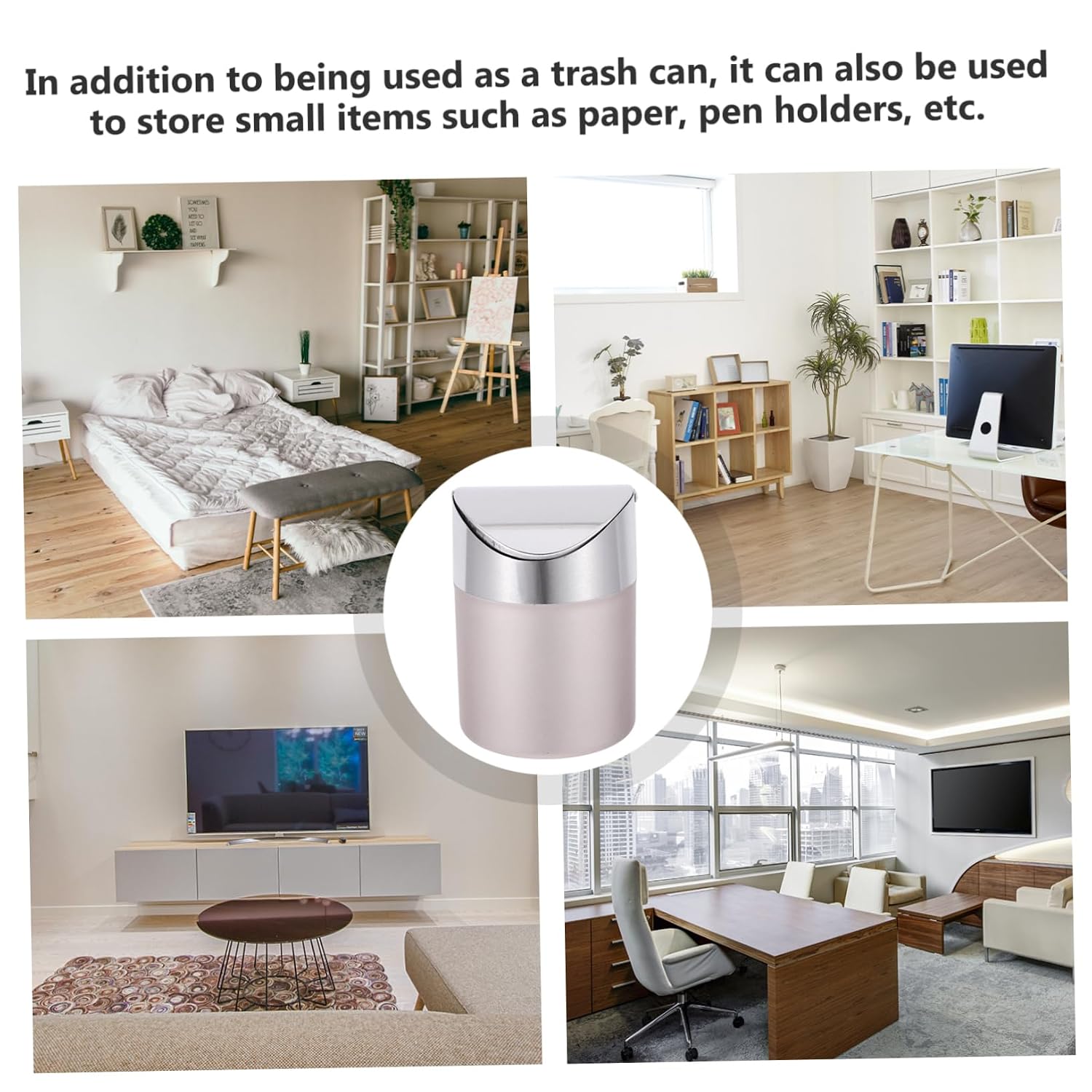 Mini Trash Bin with Lid, Stainless Steel Small Table Waste Can