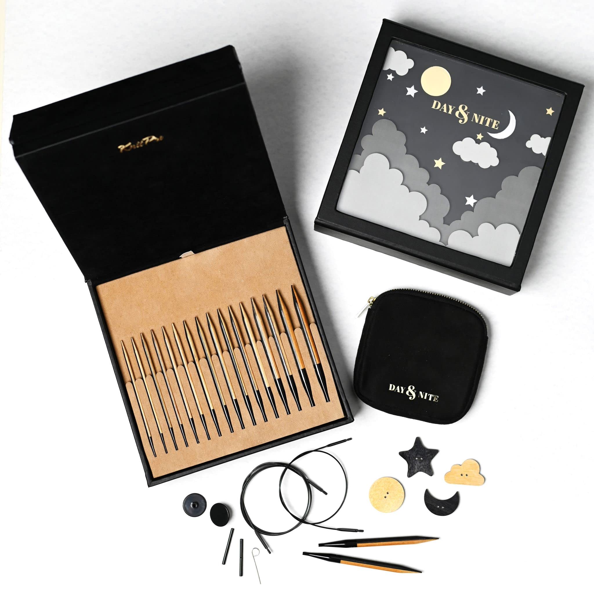 KNITPRO Day & Nite Gift Set Interchangeable Knitting Needles & Accessories Box Set 32650, Black & Natural - Image 2