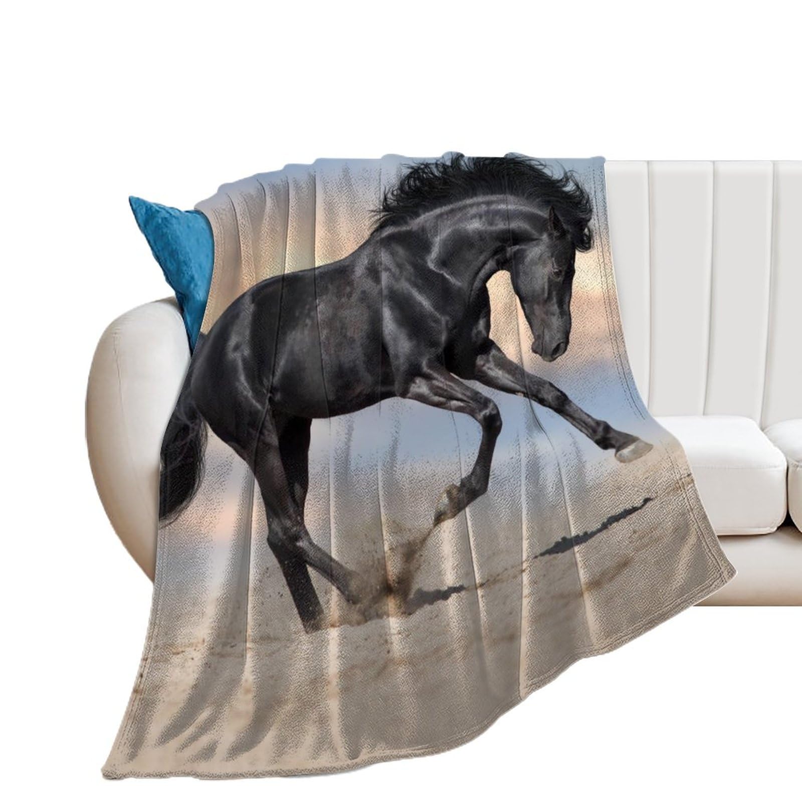 Couverture en flanelle course de chevaux plaid polaire lit canapé 100x130cm