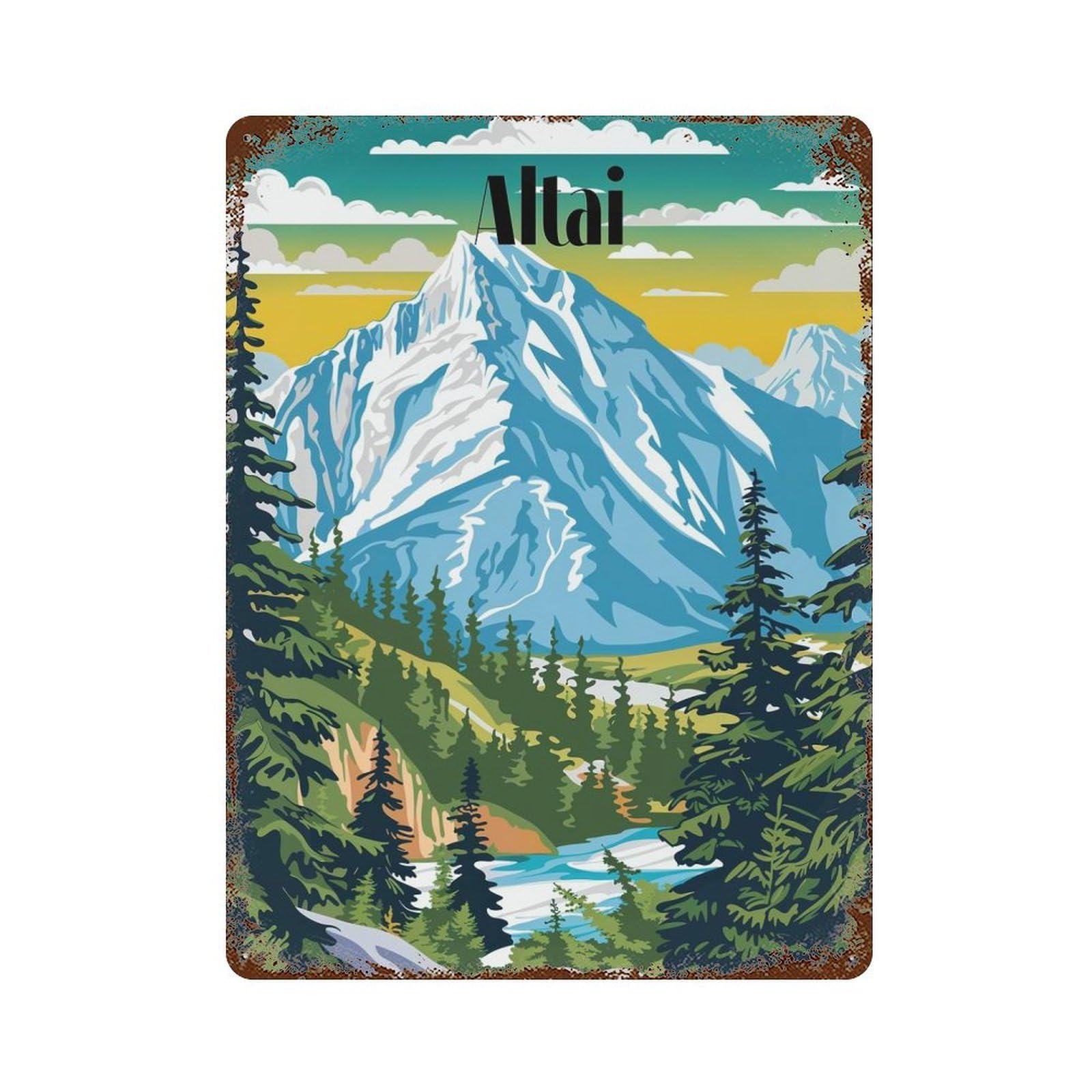 Majestic Altai Rust Effect Tin Sign 15.7"x11.8", Farmhouse Wall Decor for Farmhouse, Kitchen And Entryway Decor