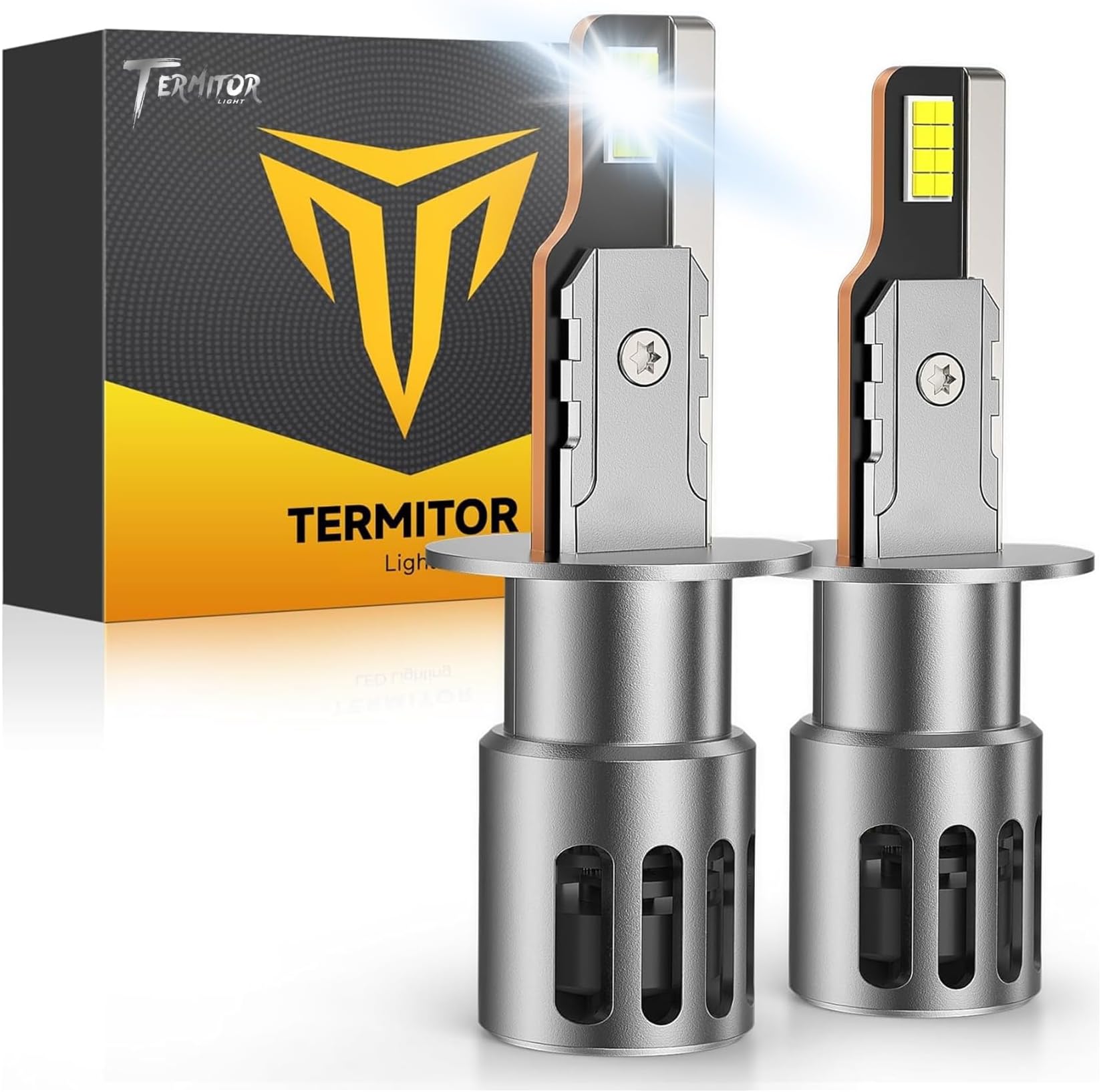 Termitor H1 Bulbs, 70,000LM 13X Ultra Brightness, 1:1 Halogen Size, 6500K Cool White, 10-Year Long Lifespan H1 Fog Light with Cooling Fan, IP68 Waterproof, Plug and Play No Adapter Needed, Pack of 2