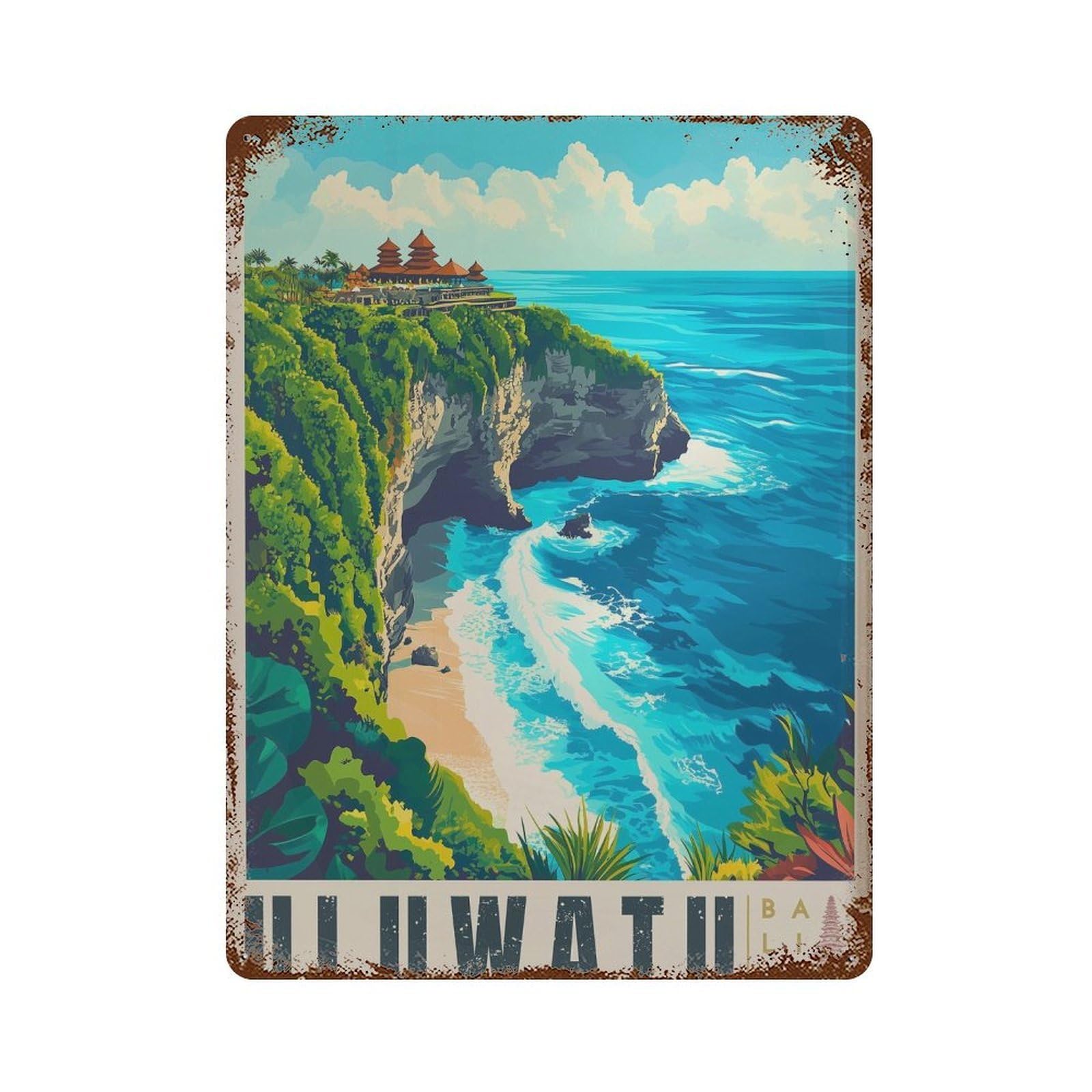 xiaoxiaoshen Uluwatu Bali Travel Tropical Island Wall Decor Art Metal Tin Poster Modern Home Decor Art Home Bar Shop Decorations Vintage Sign 40x30cm