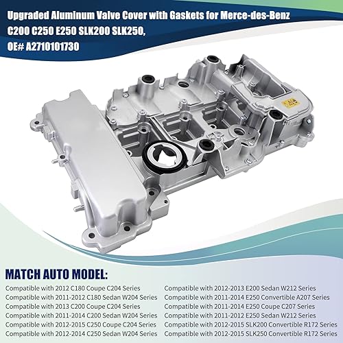 Miniatura 3 de Cubierta de válvula de aluminio mejorada con juntas compatible con Merce-des-Benz C200 C250 E250 SLK200 SLK250, OEM # A2710101730 2710101730