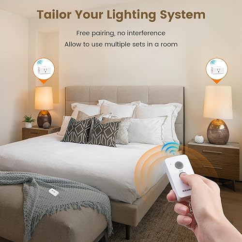 Miniatura 3 de SURAIELEC Toma de control remoto, interruptor de luz inalámbrico, llavero remoto, 15 amperios, rango de 100 pies, sin interferencias, kit de