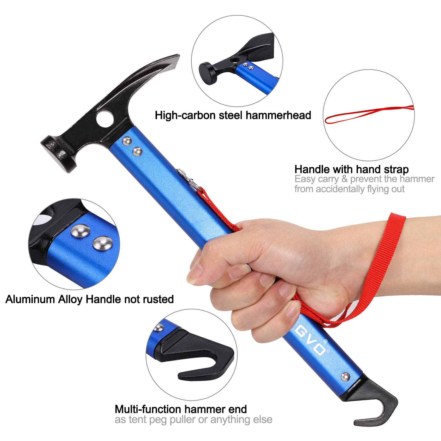 TAGVO Marteau de Camping de, Marteau de Tente en Aluminium Multifonctionnel de Camping de Mallet avec Le solvant de Tente
