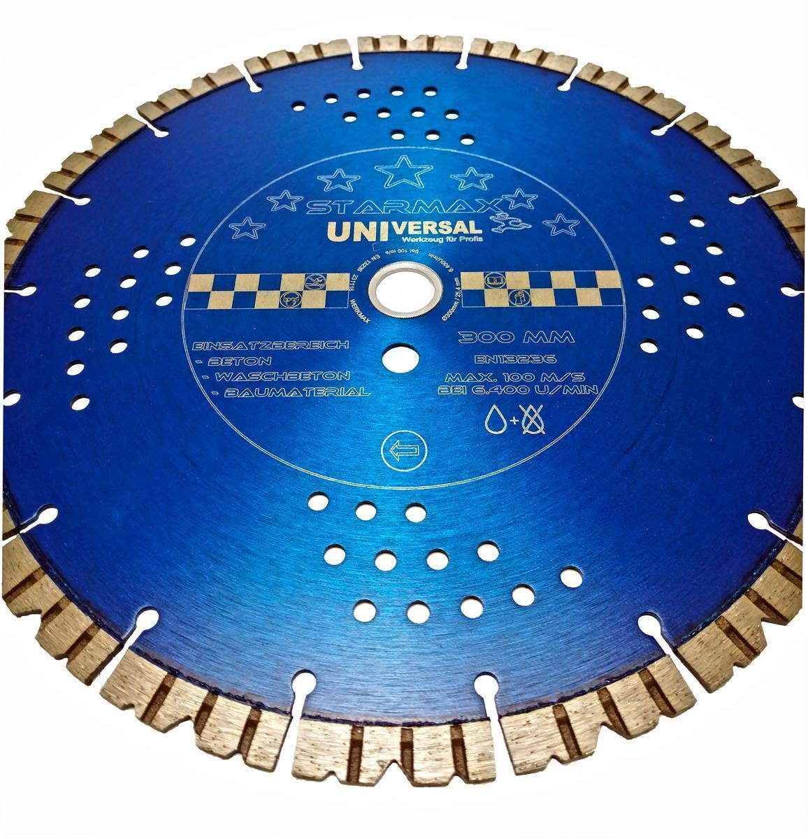 WERKMAX Disco de diamante Starmax | 300 mm | segmento turbo de 12 mm | para sierra de piedra y lijadora de corte | hormigón, granito, ladrillo (300 x 25,4/20 mm)