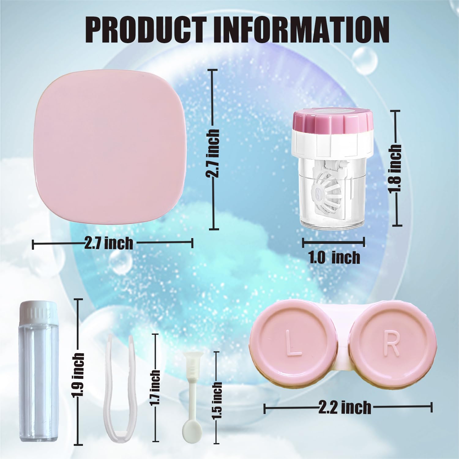 Kit de estuche para lentes de contacto con arandela limpiadora, kit de herramientas de extracción de aplicador de lentes de contacto con botella de solución de espejo para uso diario y