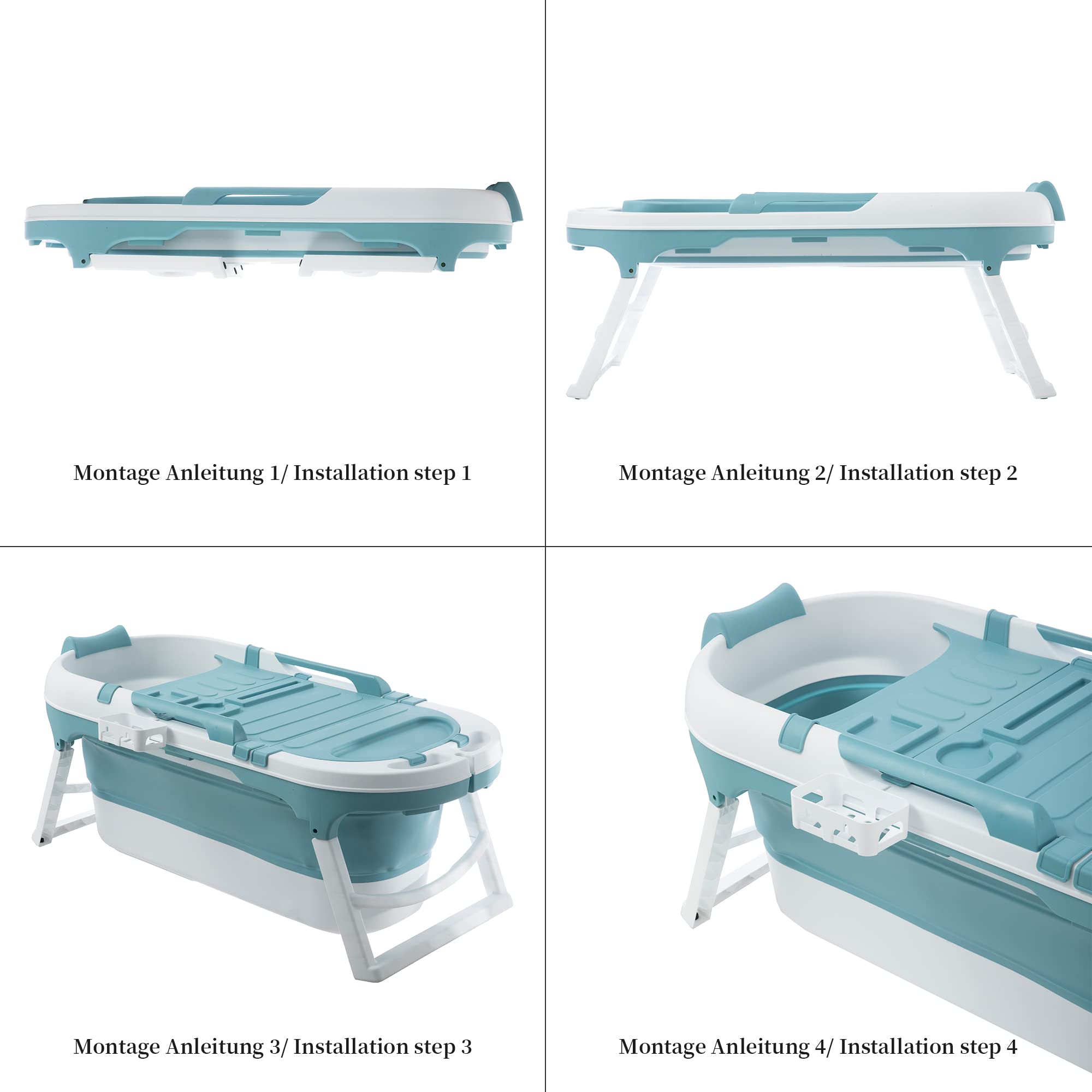 Baignoire pliable pour adulte - 138 x 64 x 54 cm - Baignoire mobile pliable idéale pour les petites salles de bain - Baignoire pliable et portable à poser - Bleu