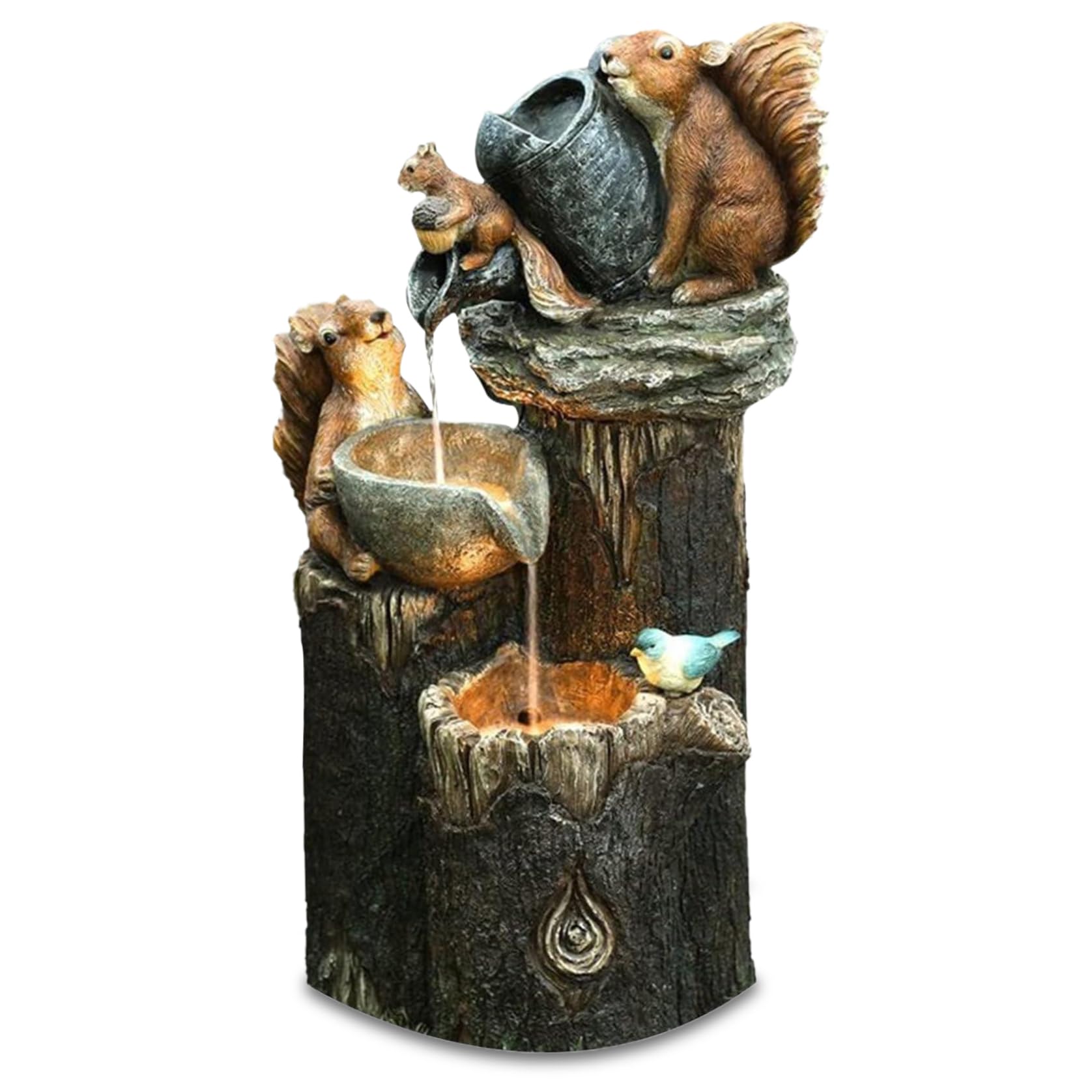 Temeemeg Style1 Garden Animal Statues Squirrels Waterfall Fountain Garden Statue Creative Resin Squirrels Decor For Home Patio Yard Lawn Ornament Cute Animal Decoration