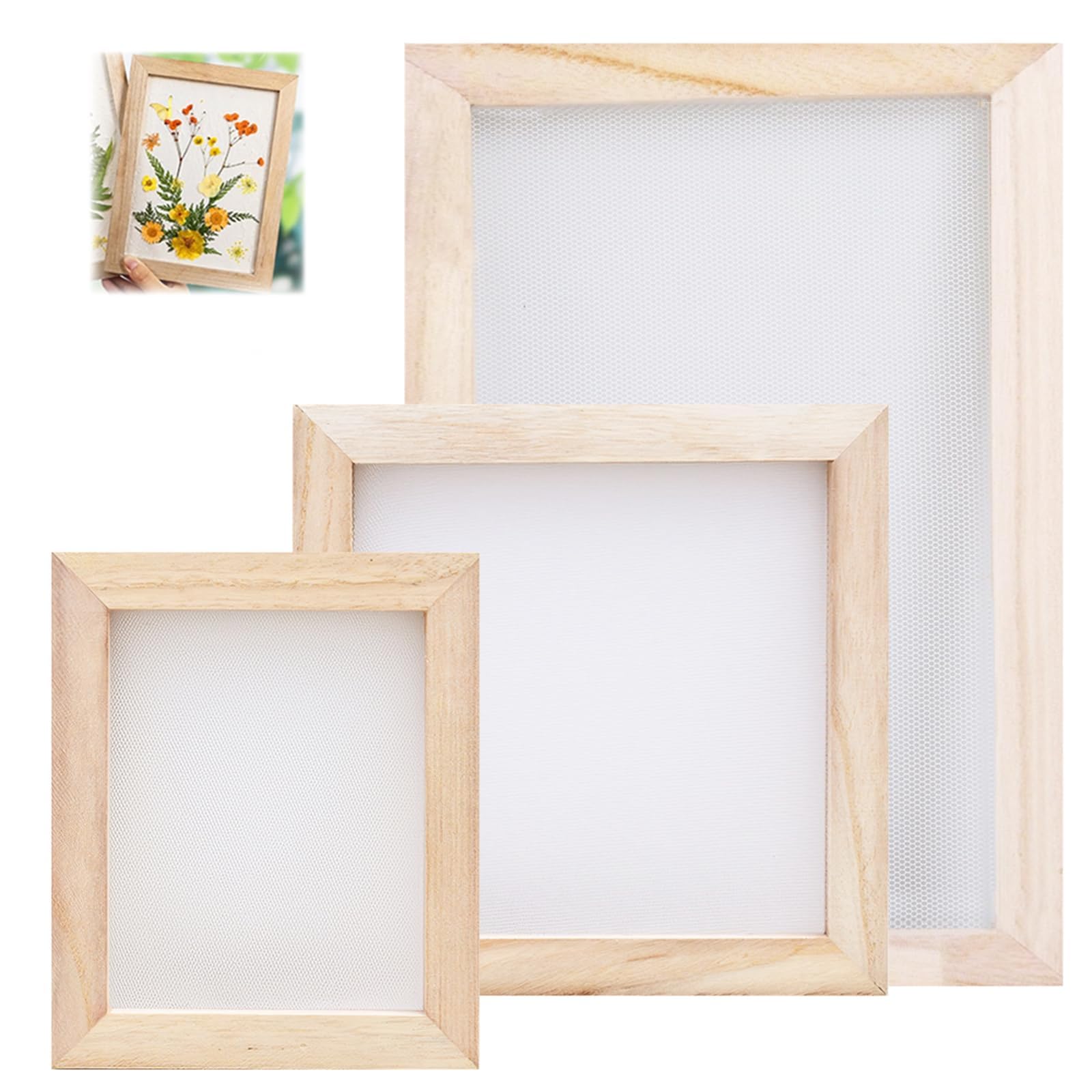 3 Pack Screen Printing Kit,3 Sizes Natural Paper Making Frame with Mesh