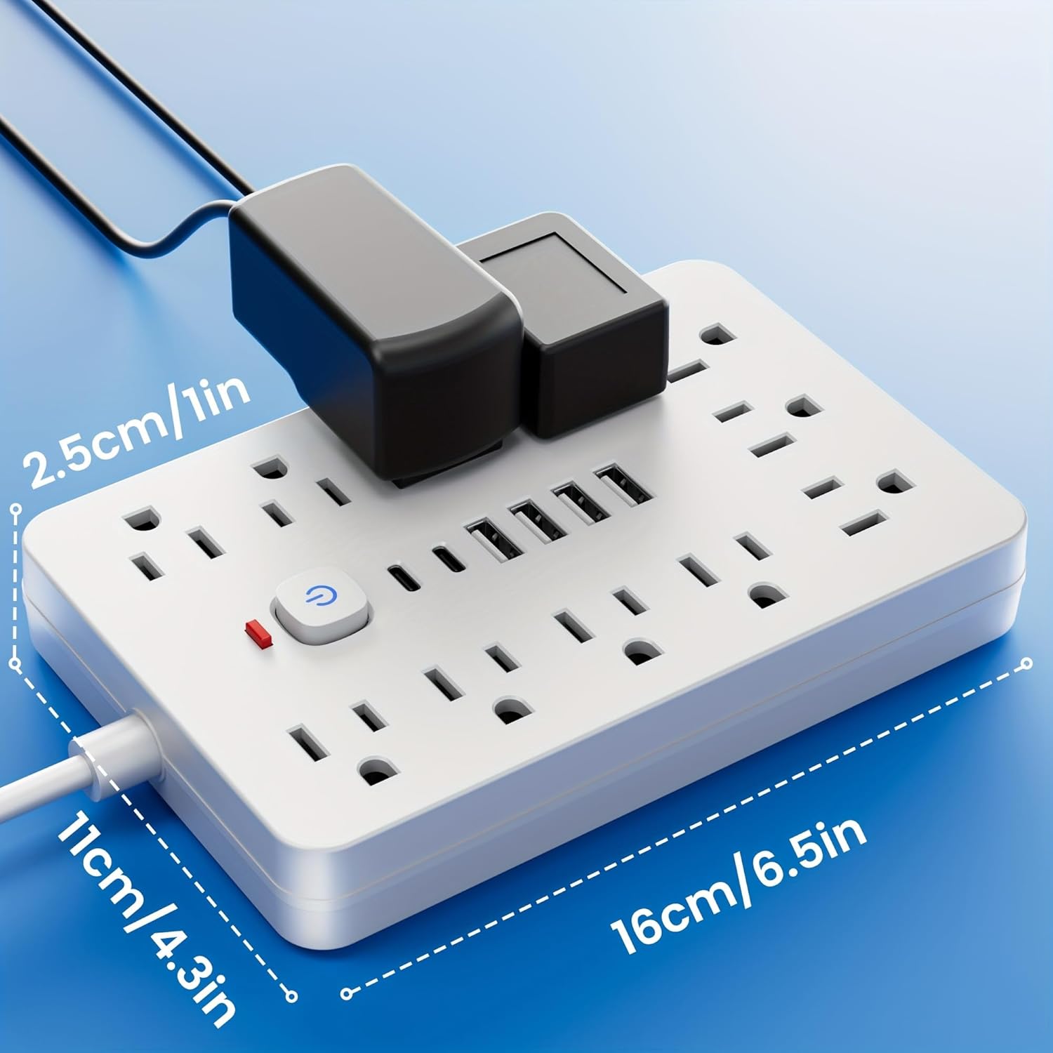 Surge Protector Power Strip,17-in-1, 11 AC Outlets with 4 USB & 2 Type-C Ports, 12-Inch Cord, White, This Compact Powerhouse Delivers Comprehensive Charging Solutions for All Your Devices.