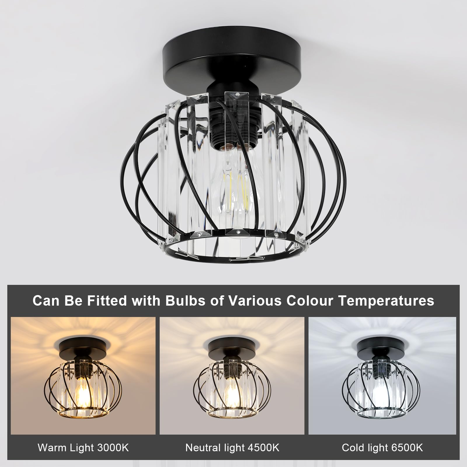 Goeco Plafoniera Industriale Vintage, Lampada Da Soffitto In Gabbia Metallo Nero E27, 20cm Per Corridoio E Soggiorno