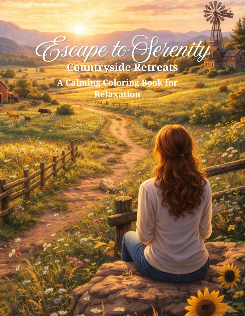 Escape to Serenity: Countryside Retreats: A Relaxing Adult Coloring Book with Peaceful Country Scenes, Cozy Cabins, and Stress-Relieving Designs