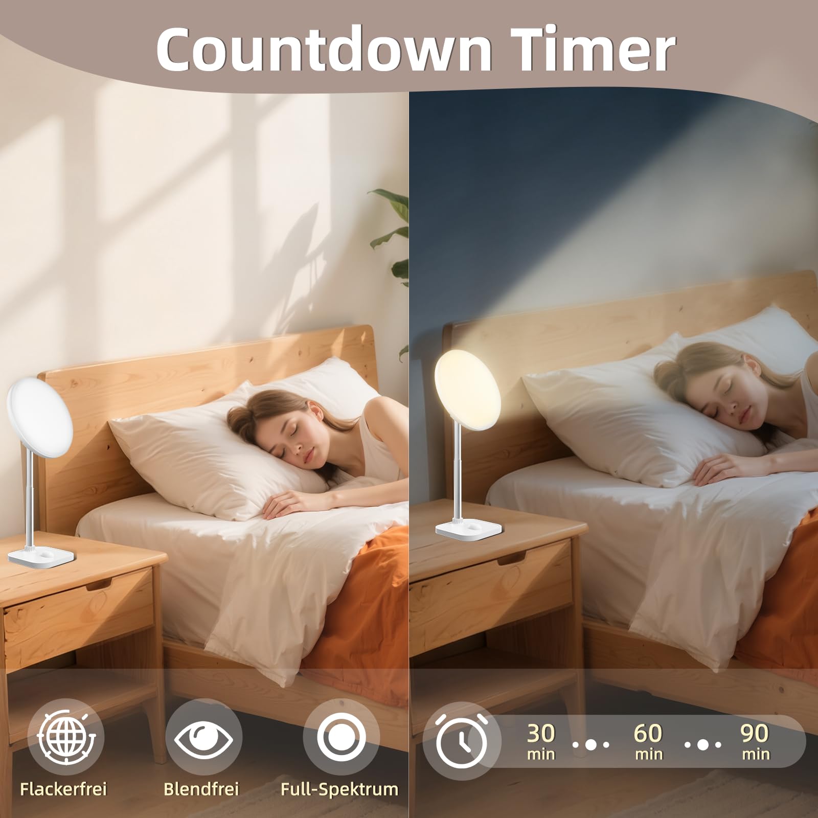 Lampada per luminoterapia 15000 Lux, Lampada luce diurna 3 temperature di colore, 5 intensità luminose regolabili, con timer e telecomando, porte USB-A, per casa e ufficio