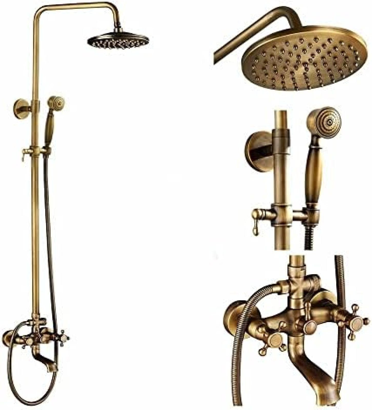 GLJTUO Wall Mounted Shower Faucet Set 8 Inch Rainfall Head Handheld Shower Bath Filler Hot and Cold Water Mixing Faucet-Antique Brass A,Antique Brass G,Antique Brass C