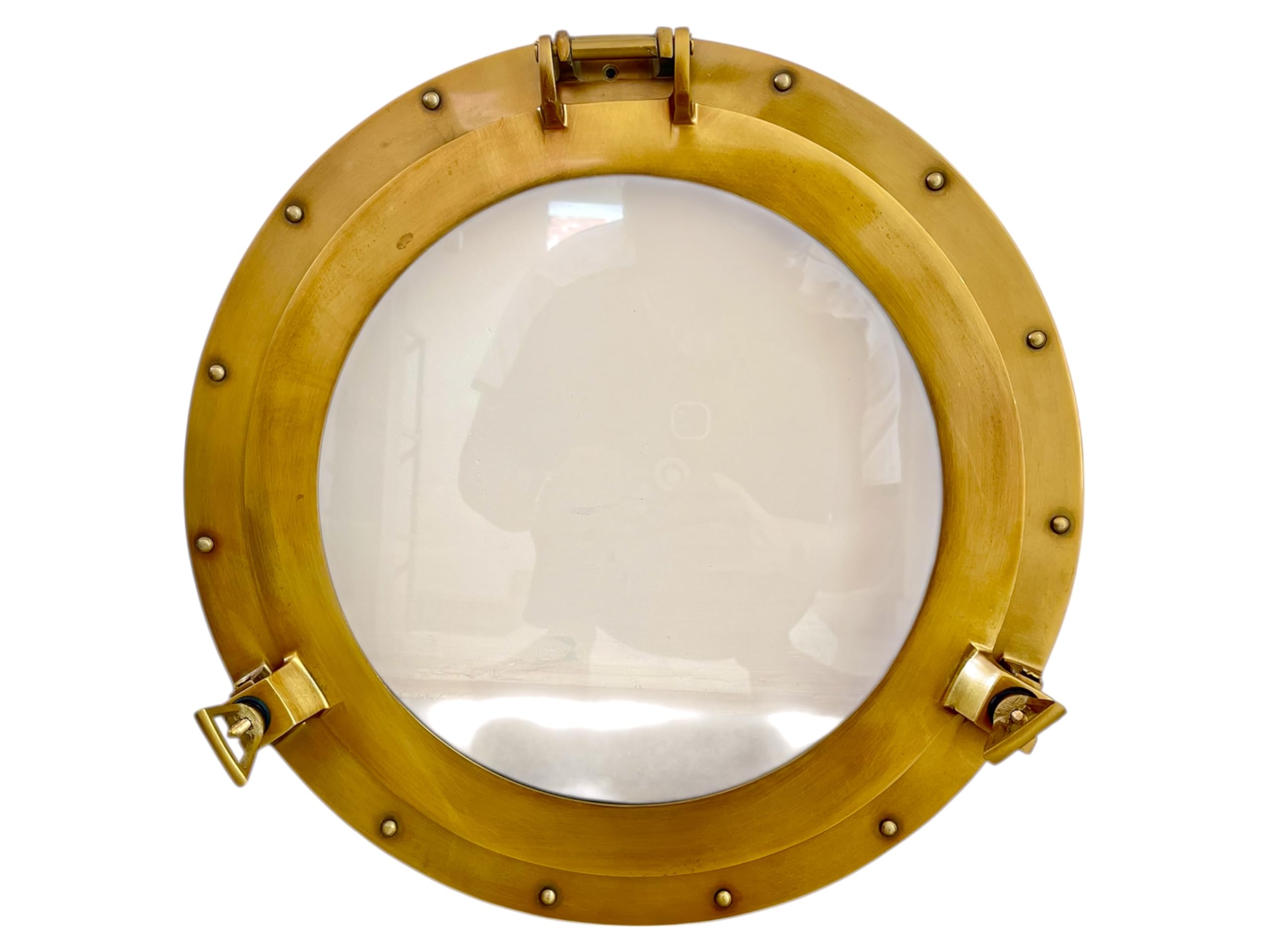 Hublot en laiton antique 30,5 cm avec verre transparent pour décoration murale maritime