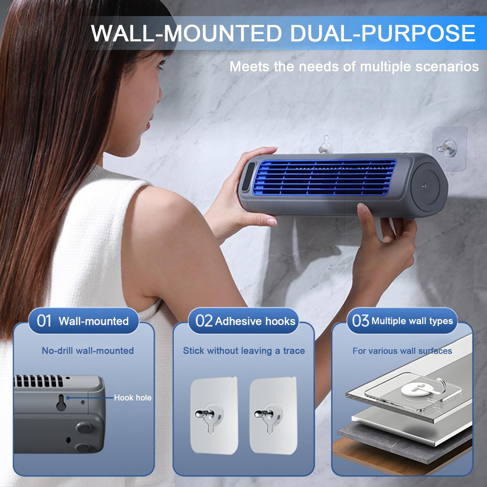 Festberg Cooling Ace ﻿Wand Klimagerät – 3-stufiger, Mobile Air Cooler | ﻿Wand wiederaufladbar Kabelloser Bladeless Evaporative Air Cooler mit 3D-Luftumwälzung, für Küche Schlafzimmer Büro