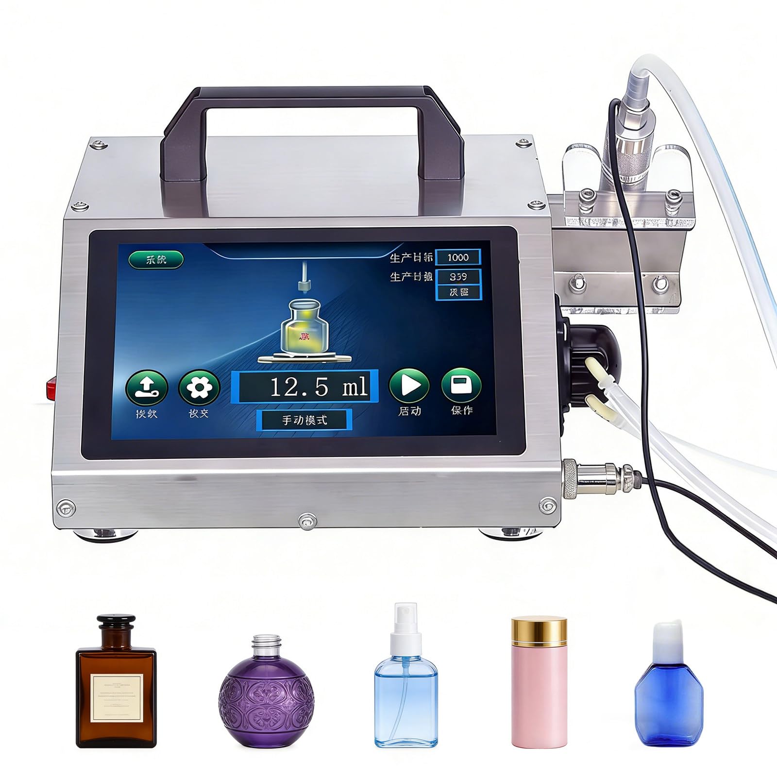 Riempitrice per bottiglie con pannello touch digitale, riempitrice automatica di liquidi peristaltici per oli essenziali, miele e cosmetici, design portatile, include 3 ugelli