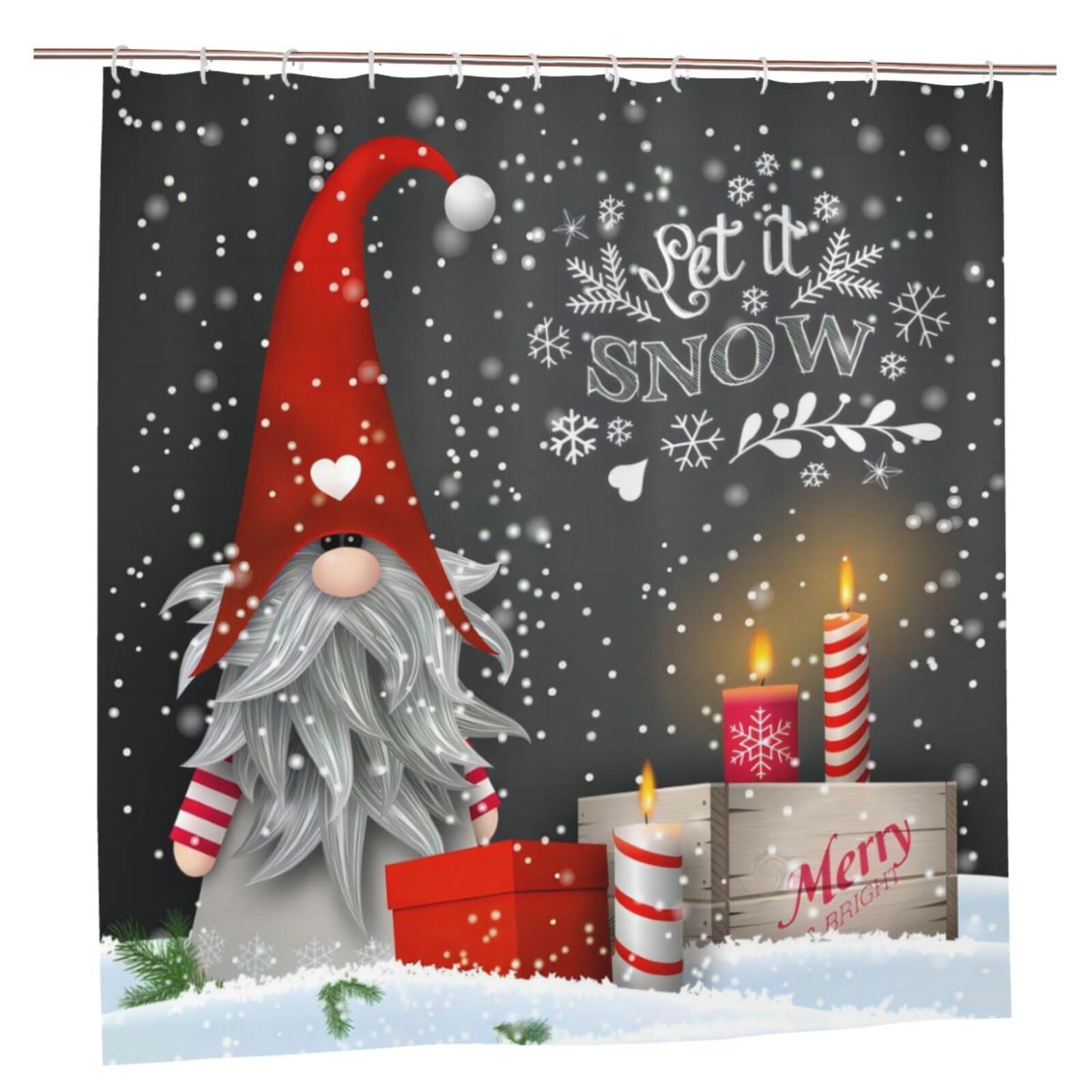Yuaoeur Christmas Gnome 1 Christmas Shower Curtain Cute Gnome Waterproof Bathroom Shower Curtain With 12 Hooks Christmas Decorations Bathroom Decor 72"X72"