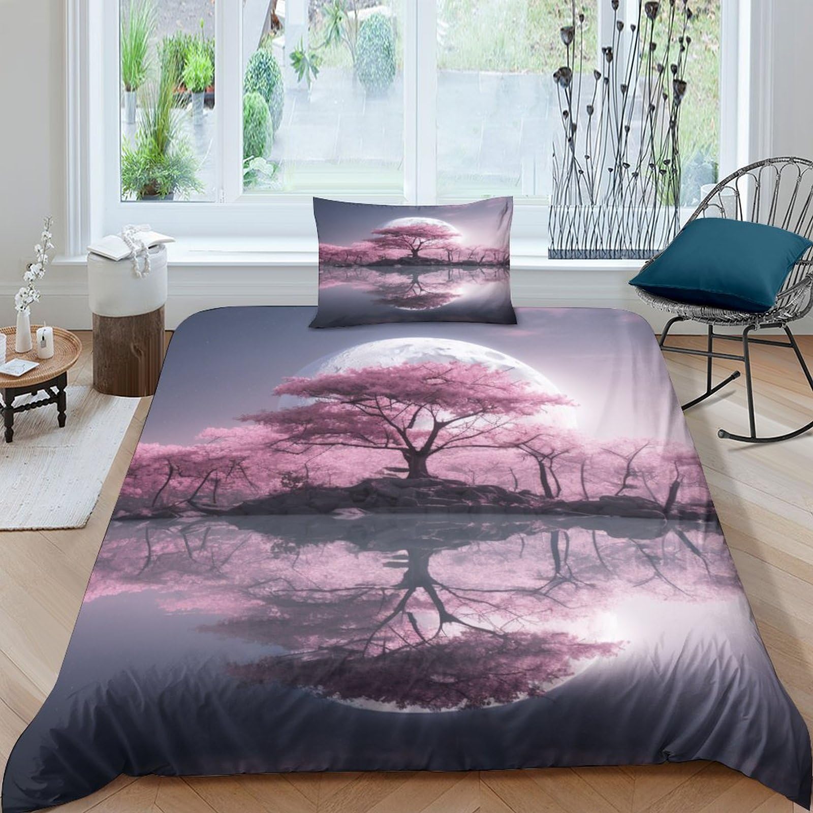 Beautiful Tree Quilt Cover Duvet Cover for Teens And Adults 3D Print Fantasy Scenery Comforter Covers Bedding Set Soft Microfiber with Zipper Closure with Pillow Cases 3 Pieces Single（135x200cm）