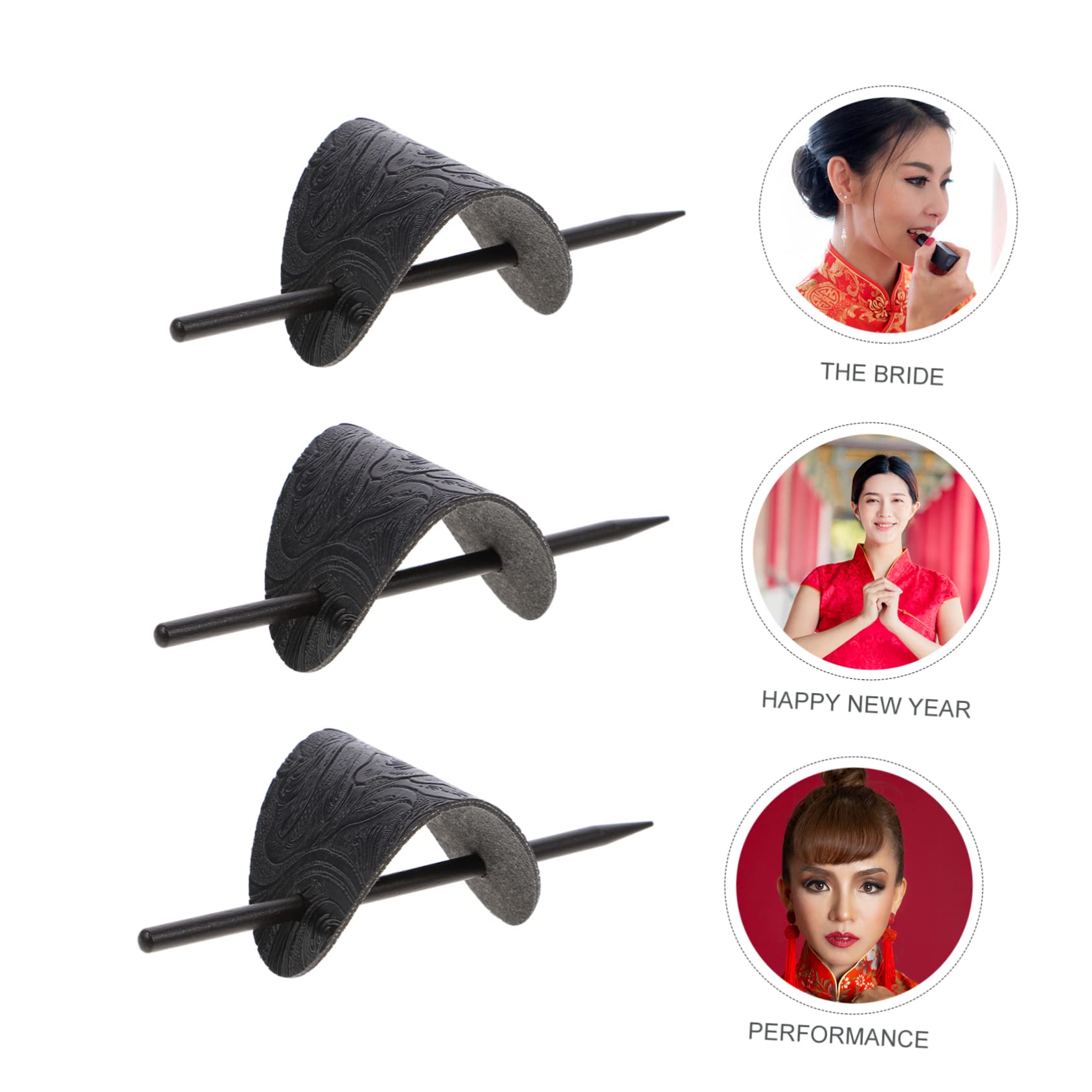 MAGICLULU 5 Sets Elegante Haarspange Mit Stab Haarspange Aus Leder Haarnadel Für Pferdeschwanz Stilvolles Haar-accessoire Für Frauen Mit Stab 3 Stück * 5