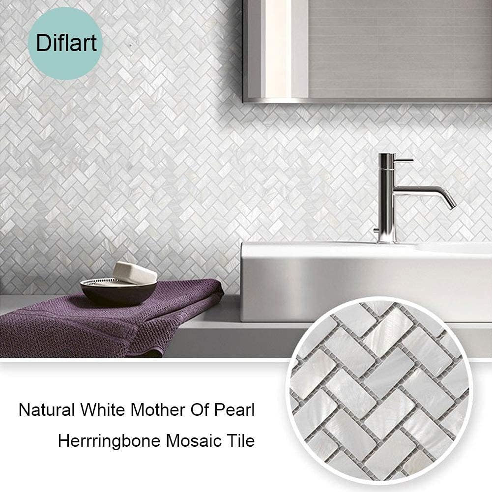Suреr Sаlе 🛒 Diflart White Mother of Pearl Mosaic Tile Backsplashe for Kitchen Shower Bathroom Pack of 6 Sheets (Chevron)