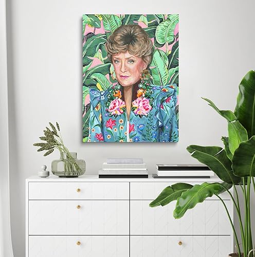 Miniatura 5 de Póster retro de los años 80, genial y vanguardista, lienzo dorado y para niñas, estampado floral tropical blanco, listo para colgar para dormitorio,