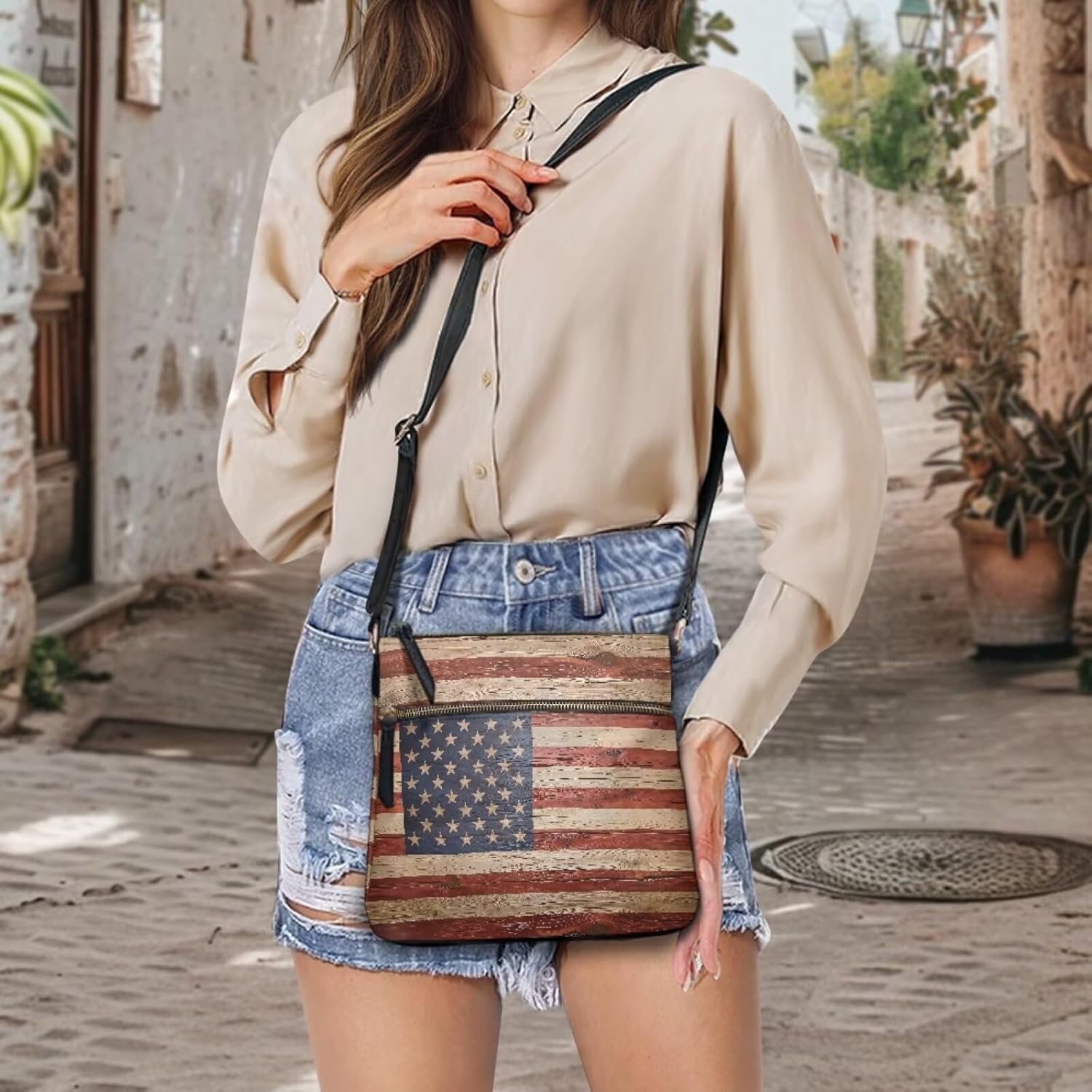 WELLFLYHOM Semiquincentennial Leather Crossbody Purses for Women Travel Patriotic Eagle Multi Pockets PU Hobo Handbags