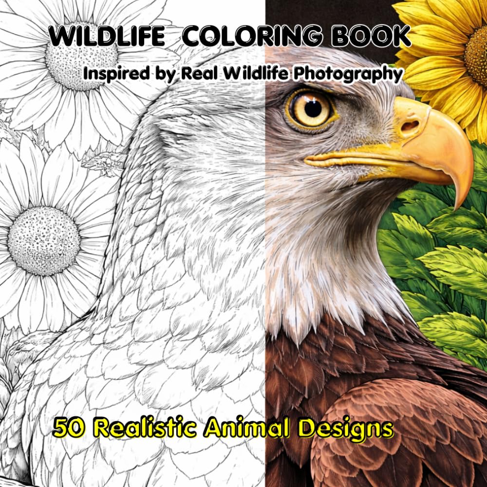 Wildlife Coloring Book for Adults: 50 Realistic Animal Designs for Stress Relief and Relaxation | Detailed Nature Coloring Pages