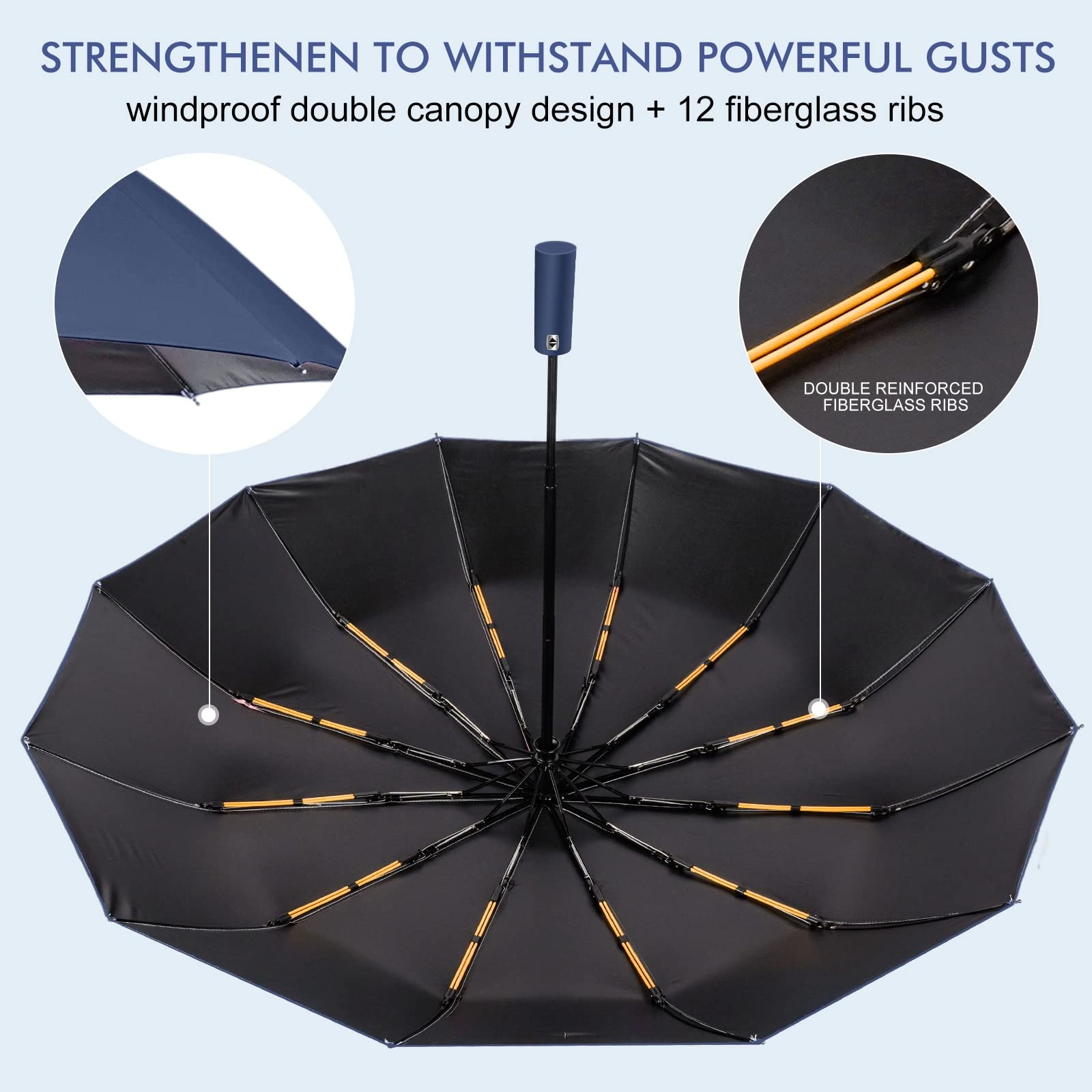 LAMA Składany parasol, odwrócony parasol, wiatroszczelny, mocny, automatyczne otwieranie/zamykanie, anty-UV, kompaktowy, przenośny parasol podróżny z paskami odblaskowymi na deszcz, słońce
