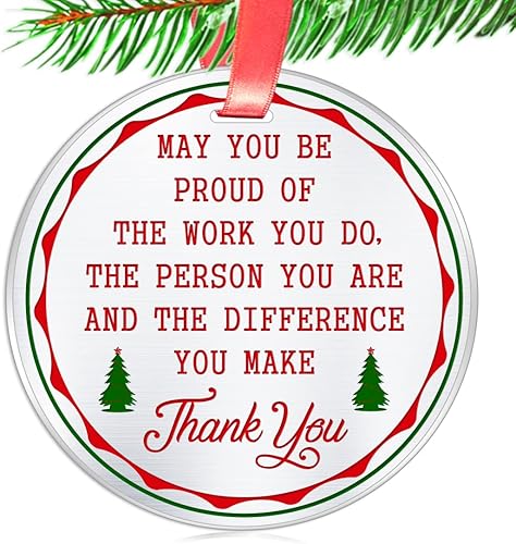 Adorno de Navidad con texto en inglés "Thank You" - Regalo de compañero de trabajo, agradecimiento al trabajo, jubilación