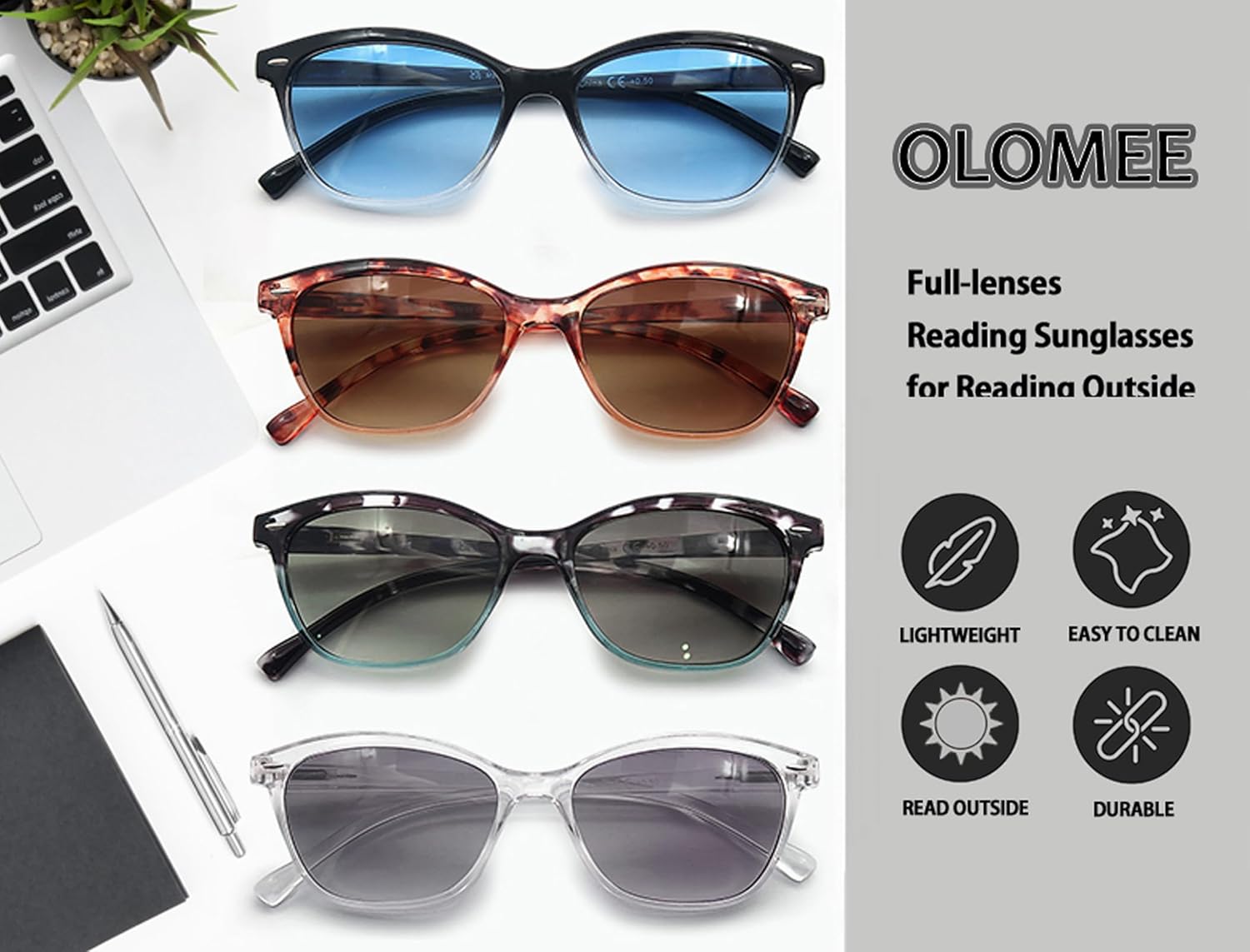 Reading Sunglasses +1.50 Womens Square Readers Sunglasses Stylish Lightweight Ladies Sun Readers 4 Pack Comfortable Fit (Black,Clear Frames) - Image 4