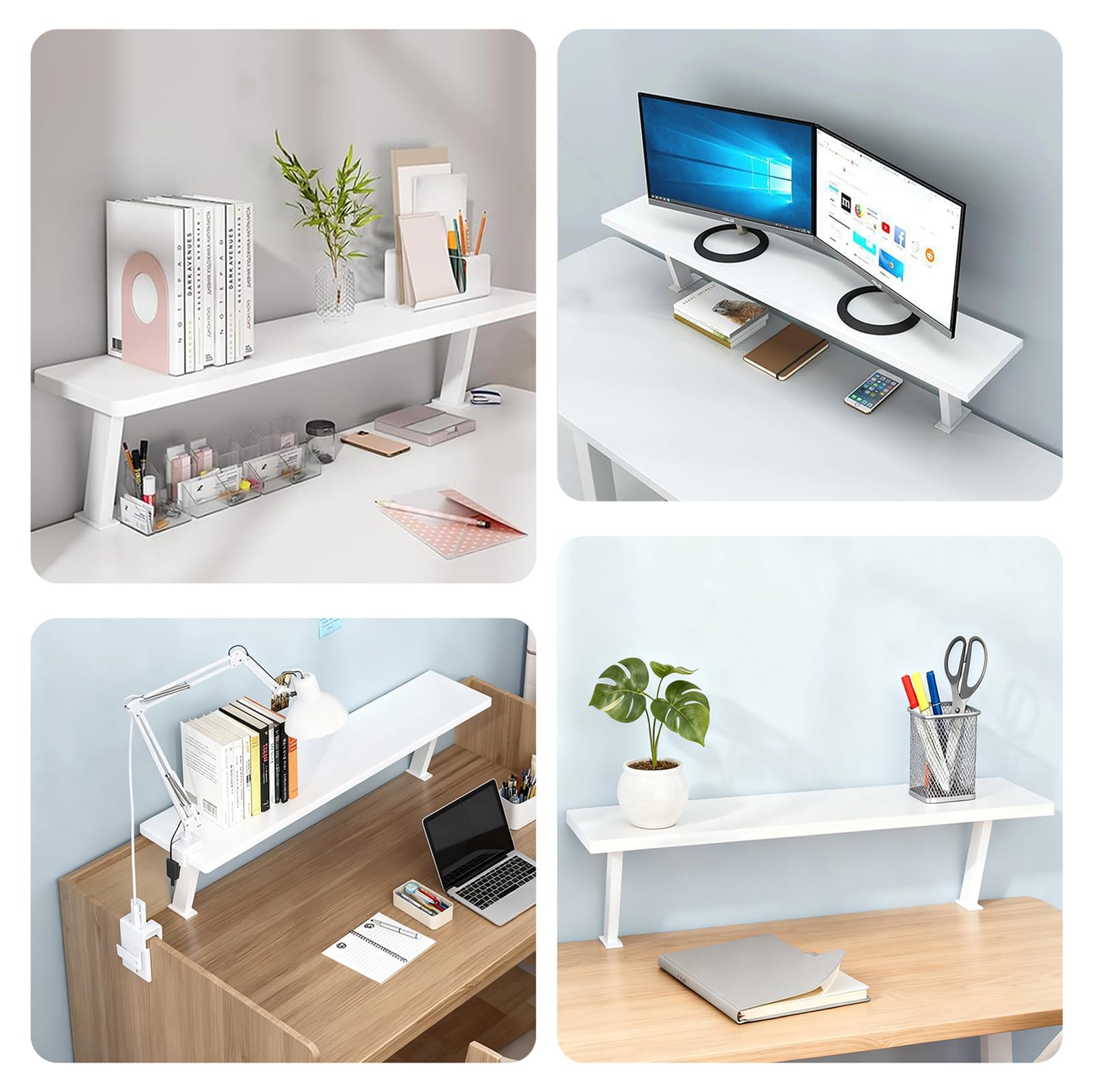 Klemmbares Schreibtisch Organizer Regal, Schreibtischregal Adjustable Desk Shelf Clamp Tischverlängerung, Klemmbare Tischregal für Office Schule (Weiß, 80x20cm)