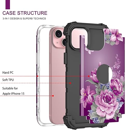 Miniatura 2 de LONTECT Funda para iPhone 15 de tres capas, a prueba de golpes, resistente, de policarbonato duro, resistente, funda protectora de alto impacto,