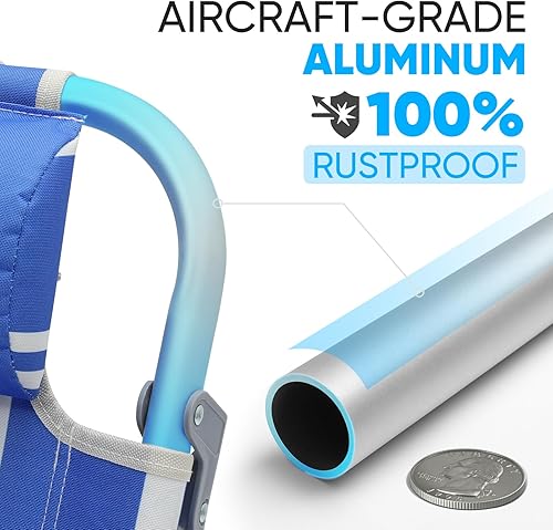 Miniatura 4 de Paquete de 2 sillas de playa de aluminio para adultos con 5 posiciones clásicas, plegables, ligeras, con 2 bolsas de enfriamiento, toallero,