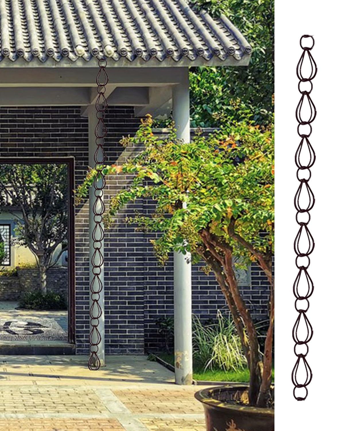 YNBSHGAA Adjustable Rain Chain for Roof Without Gutter, Decorative Outdoor Rainwater Diverter for Eaves Drainage,Style1-2.4m (7.9ft)