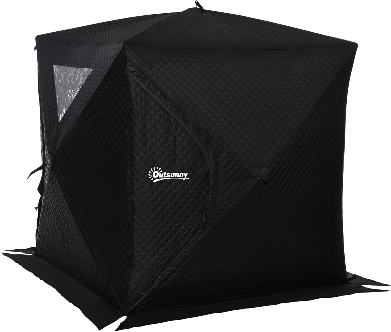 Outsunny 2 Person Ice Fishing Shelter, Pop-up Ice Fishing Tent, Ice Shanty, Portable and Insulated, with 2 Doors and Carrying Bag, Black