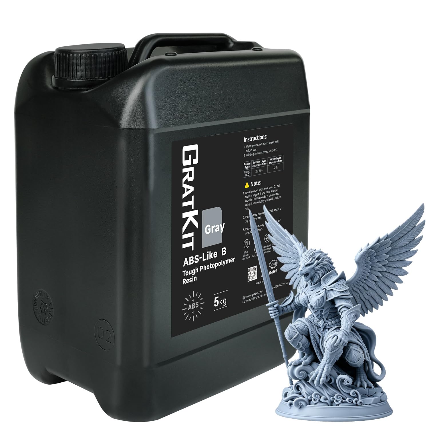 GratKit ABS-Like Resin, 3D Drucker Resin mit Hochfestes und kratzfestes, kompatibel mit 405nm SLA, DLP und LCD Druckern, Grau 5kg