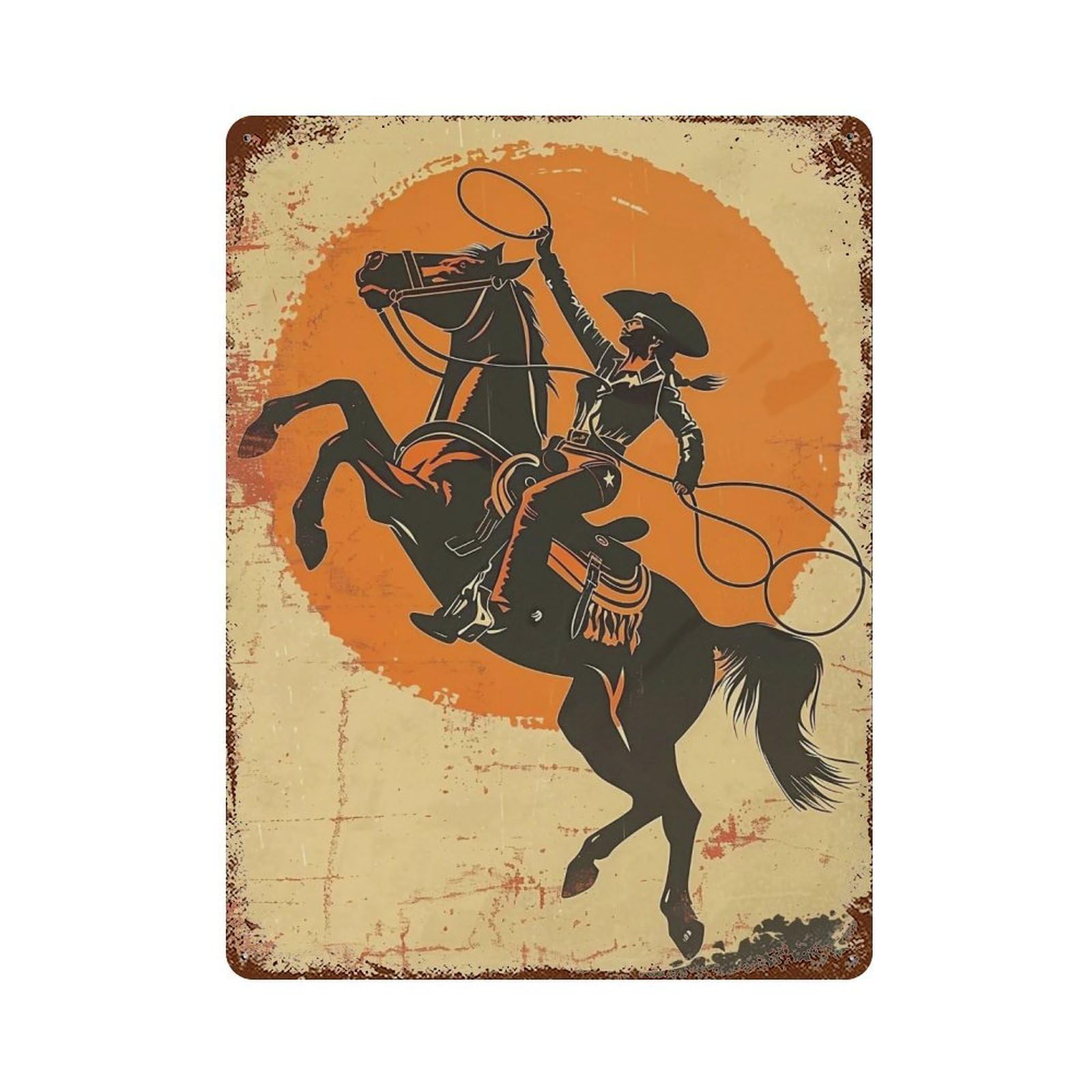 FHUYEURHRY Western Cowgirl 03 Wall Decor Retro Iron Vintage Art Metal Tin Sign Poster Modern Home Cofffee Club Art Bar Shop Decorations Style 40x30cm