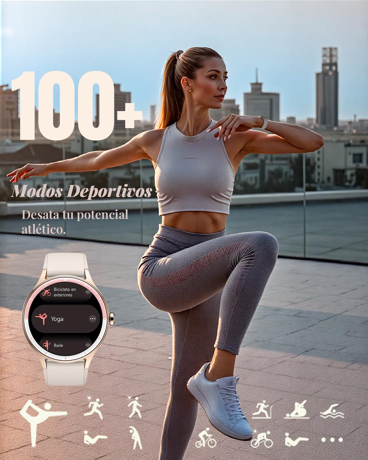 TOOBUR Reloj Inteligente Mujer Redondo, 40 mm Smartwatch Deportivo, Reloj Contador de Pasos Calorias, Compatible Android iOS, Responder Hacer Llamadas, Reloj Mujer Salud, IP68 Waterproof, Beige