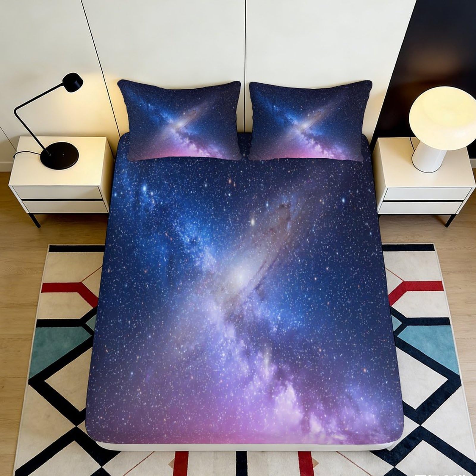 3D Printed Galaxy Starry Sky Fitted Sheet Microfiber Soft Artistic Cosmic Nebula Bed Cover for Bedroom Decor Protection 90x200x25cm