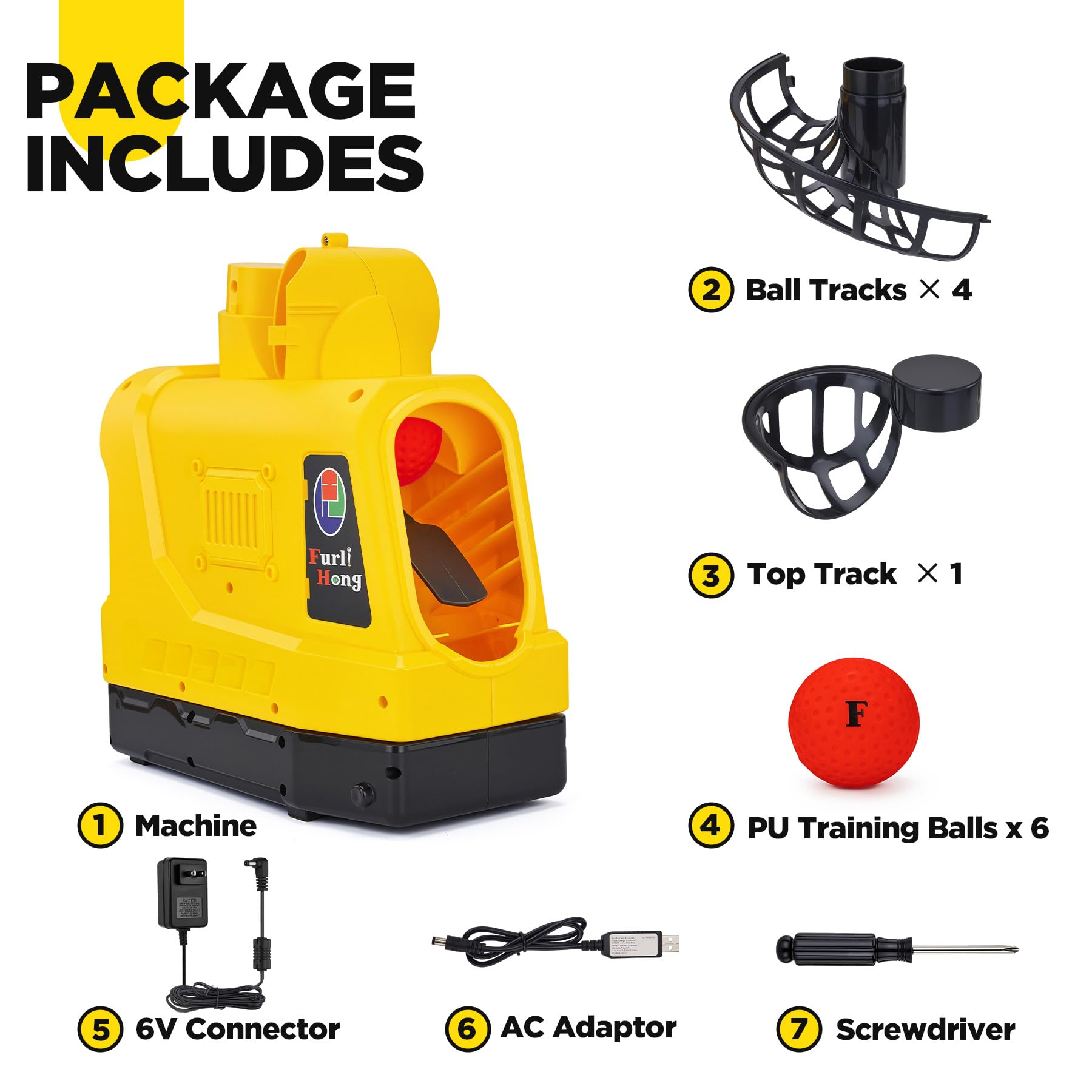 Furlihong 681TPCBH Máquina Lanzadora 4 en 1 Béisbol Pickleball Tenis Críquet – Oscilación Automática, 4 Niveles de Distancia, Soporte Ajustable, Funciona con Batería/CA/Power Bank, para Principiantes